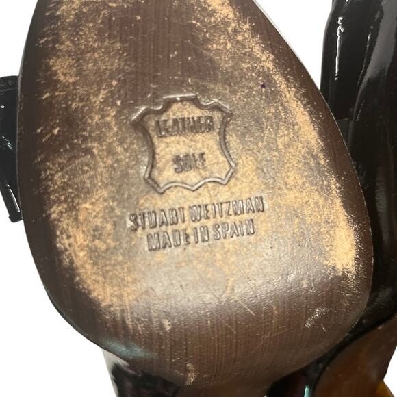 Stuart Weitzman Black Bow Tie Patent Leather Peep Toe Pumps 6.5 - Picture 7 of 11